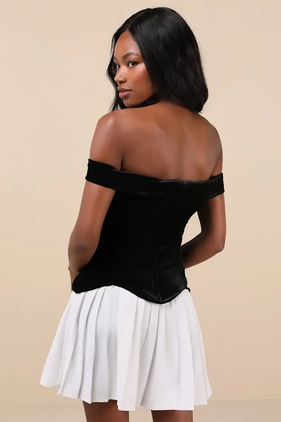 Savannah Black and White Off-the-Shoulder Mini Dress sold by Lulus product image thumbnail 3