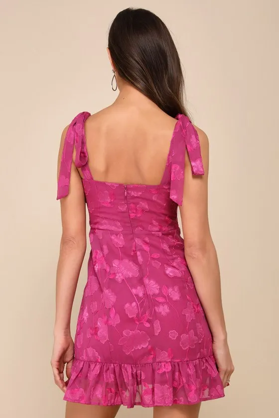 No One Prettier Magenta Floral Embroidered Tie-Strap Mini Dress sold by Lulus product image thumbnail 2