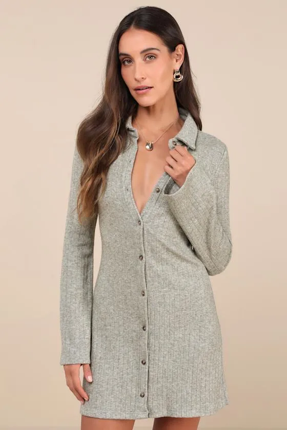 Cuddly Sweetness Heather Green Button-Front Sweater Mini Dress sold by Lulus