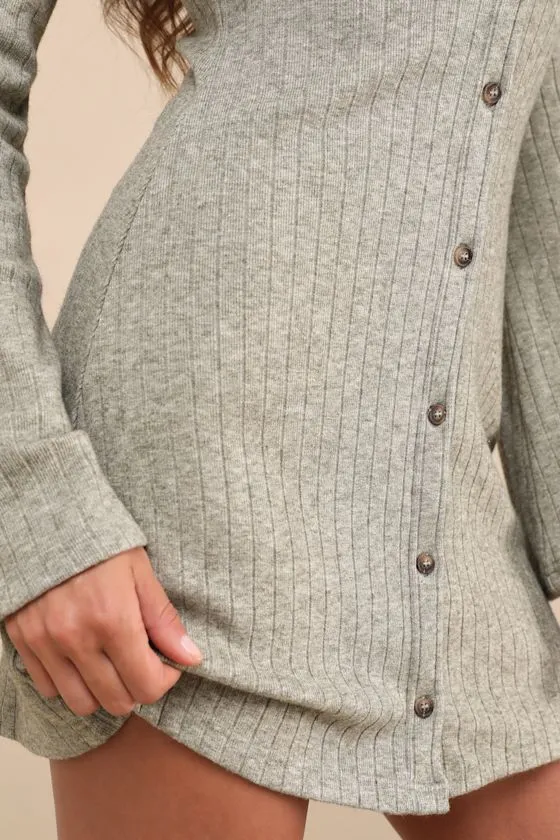 Cuddly Sweetness Heather Green Button-Front Sweater Mini Dress sold by Lulus product image thumbnail 4