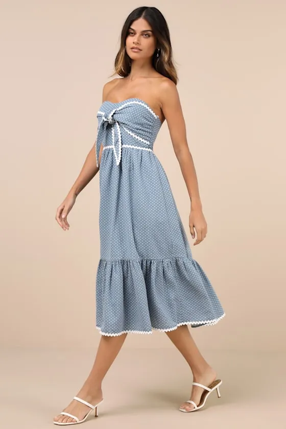 Delightful Design Dusty Blue Polka Dot Midi Dress With Pockets sold by Lulus product image thumbnail 2