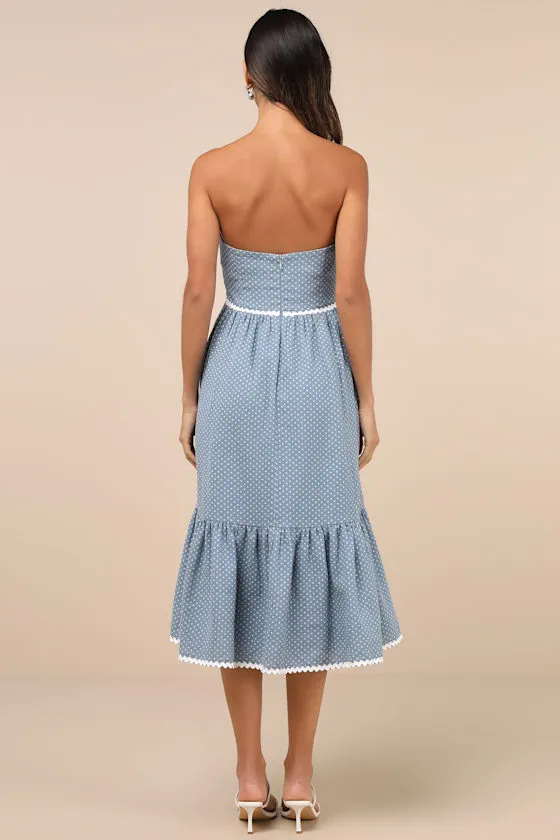 Delightful Design Dusty Blue Polka Dot Midi Dress With Pockets sold by Lulus product image thumbnail 3