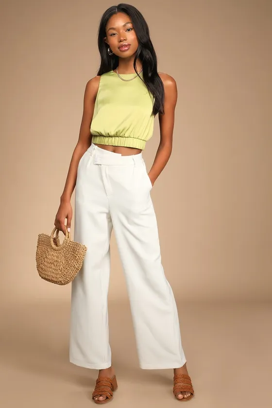 Sunny Day Chic Light Green Strappy Tie-Back Cropped Tank Top sold by Lulus