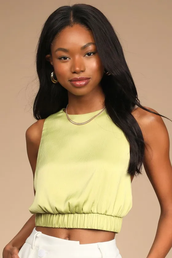 Sunny Day Chic Light Green Strappy Tie-Back Cropped Tank Top sold by Lulus product image thumbnail 3