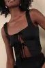 Carolina Black Satin Tie-Front Sleeveless Crop Top sold by Lulus