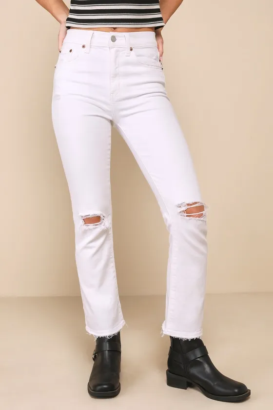 Shy Girl White Distressed High-Waisted Cropped Flare Jeans sold by Lulus product image thumbnail 2