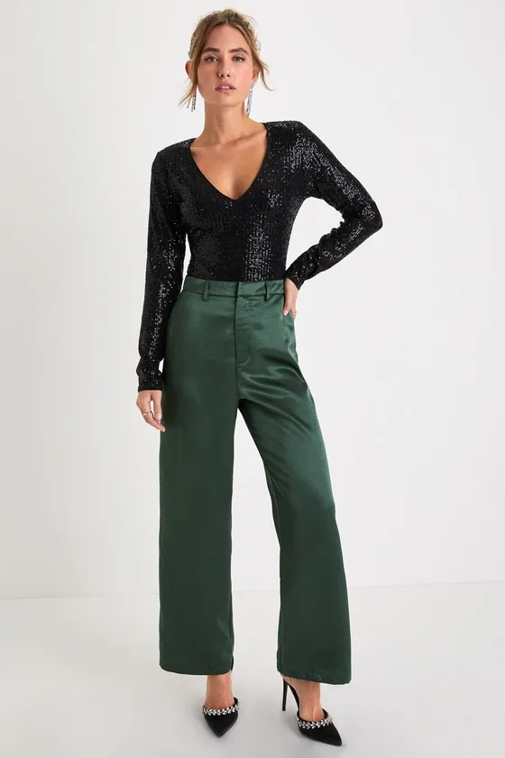 Sparkling Evenings Black Sequin V-Neck Long Sleeve Bodysuit sold by Lulus product image thumbnail 2