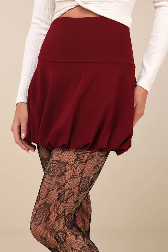 Exceptionally Aesthetic Wine Red High-Rise Bubble-Hem Mini Skirt sold by Lulus product image thumbnail 2