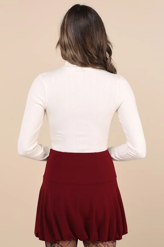 Exceptionally Aesthetic Wine Red High-Rise Bubble-Hem Mini Skirt sold by Lulus product image thumbnail 3