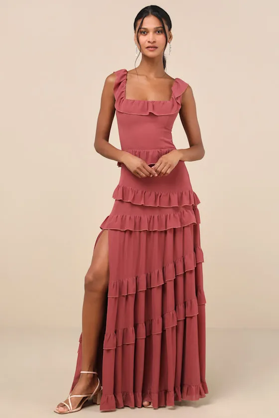 Compelling Romantic Rusty Rose Ruffled Tiered Maxi Dress sold by Lulus