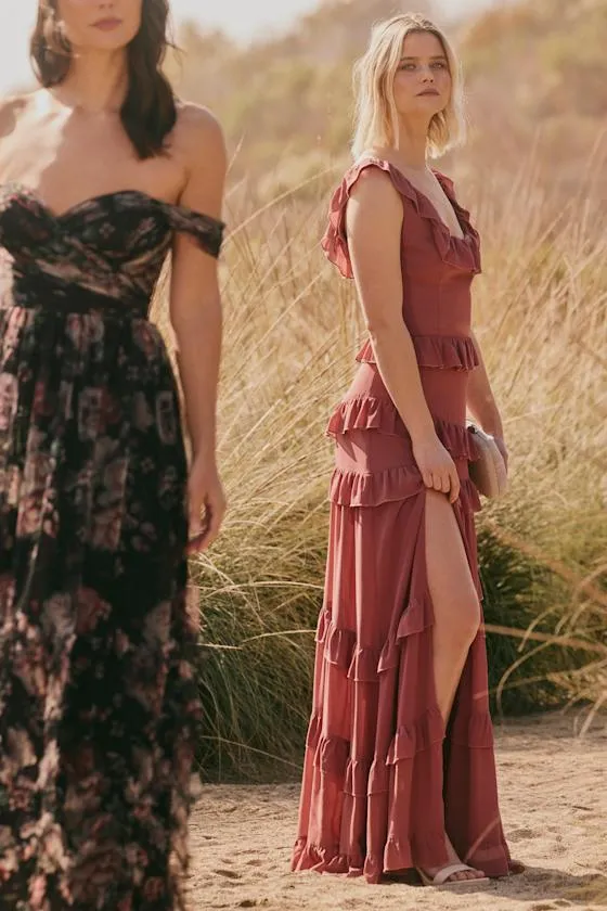 Compelling Romantic Rusty Rose Ruffled Tiered Maxi Dress sold by Lulus product image thumbnail 2