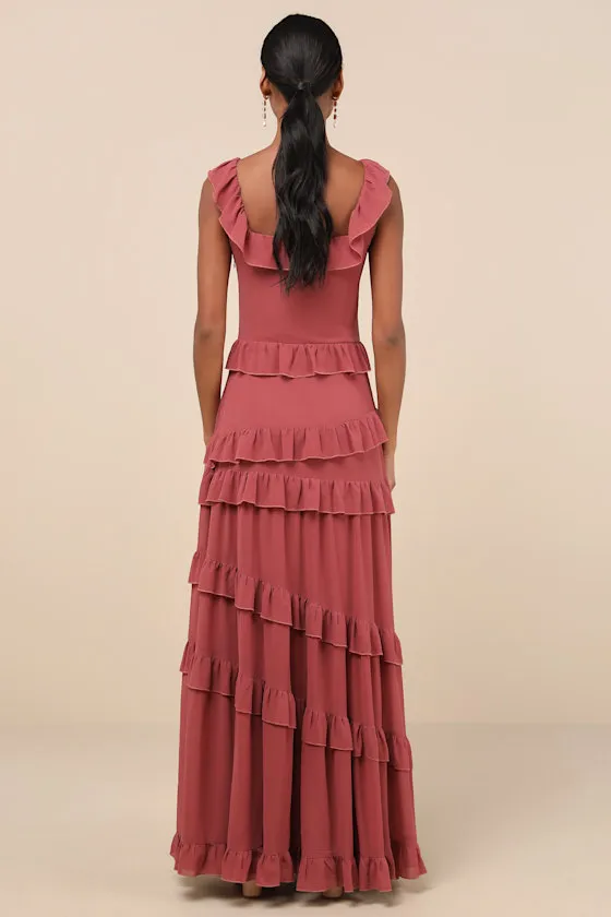 Compelling Romantic Rusty Rose Ruffled Tiered Maxi Dress sold by Lulus product image thumbnail 3