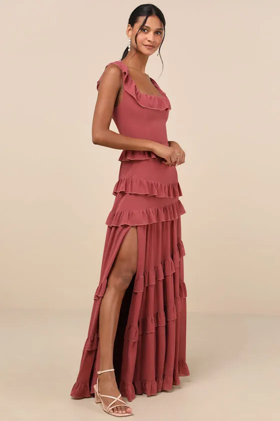 Compelling Romantic Rusty Rose Ruffled Tiered Maxi Dress sold by Lulus product image thumbnail 4