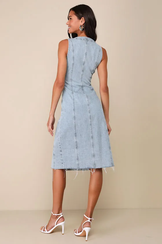 Sweetest Inspiration Light Wash Denim Button-Front Midi Dress sold by Lulus product image thumbnail 2