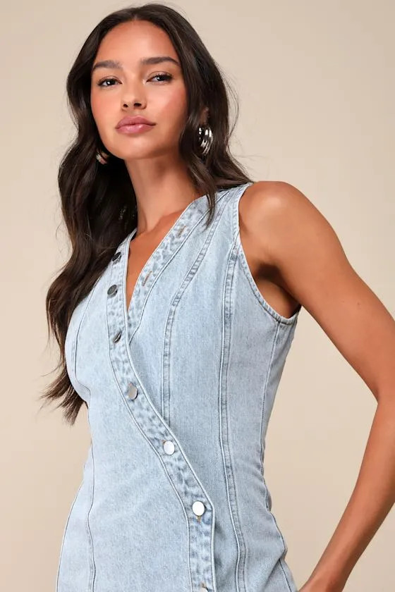 Sweetest Inspiration Light Wash Denim Button-Front Midi Dress sold by Lulus product image thumbnail 3