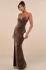 Immensely Luxe Brown Velour Backless Mermaid Maxi Dress sold by Lulus