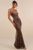 Immensely Luxe Brown Velour Backless Mermaid Maxi Dress sold by Lulus