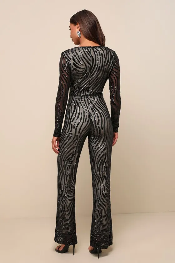 Special Sparkle Black Sequin Long Sleeve Straight Leg Jumpsuit sold by Lulus product image thumbnail 2