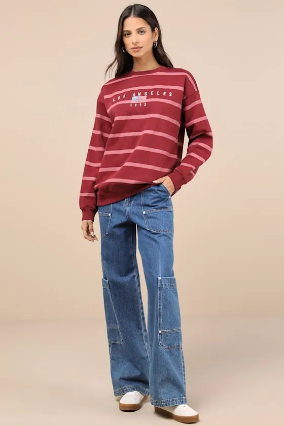 Los Angeles Red Striped Oversized Sweatshirt sold by Lulus product image thumbnail 3