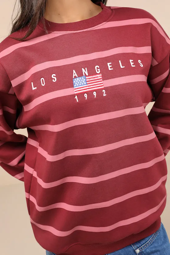 Los Angeles Red Striped Oversized Sweatshirt sold by Lulus product image thumbnail 4