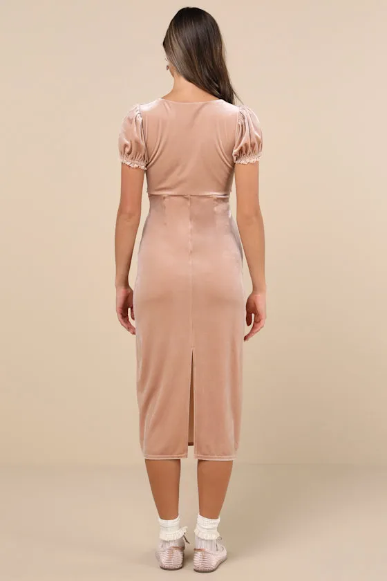Idyllic Poise Blush Pink Velvet Puff Sleeve Lace Midi Dress sold by Lulus product image thumbnail 2