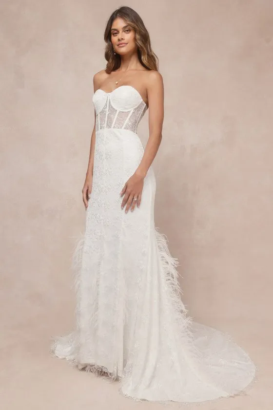Ravishing Romance White Embroidered Feather Bustier Maxi Dress sold by Lulus product image thumbnail 4