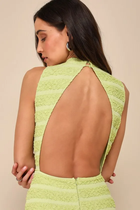 Gorgeous Delight Lime Green Textured Mock Neck Cutout Midi Dress sold by Lulus product image thumbnail 3