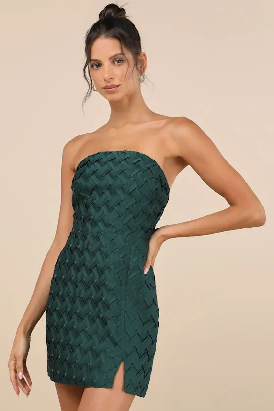 Modern Event Emerald Woven Texture Strapless Bodycon Mini Dress sold by Lulus