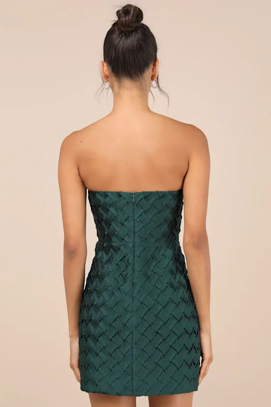 Modern Event Emerald Woven Texture Strapless Bodycon Mini Dress sold by Lulus product image thumbnail 2