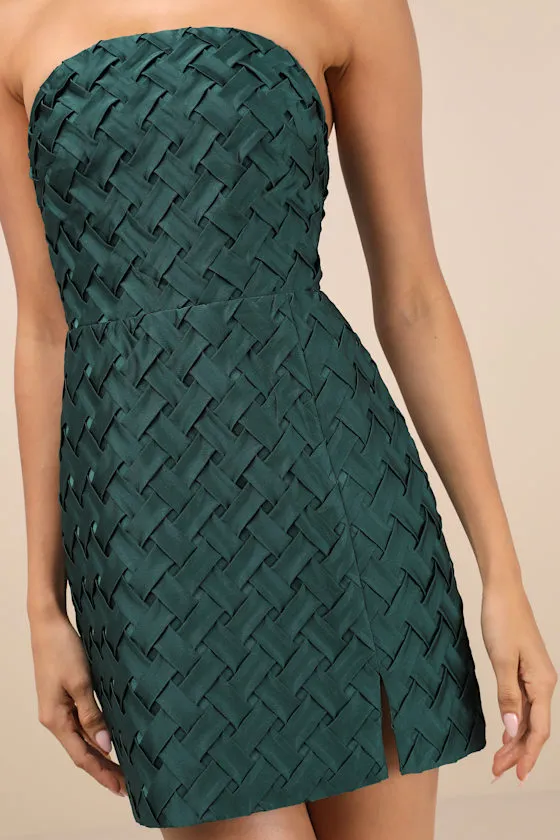 Modern Event Emerald Woven Texture Strapless Bodycon Mini Dress sold by Lulus product image thumbnail 4