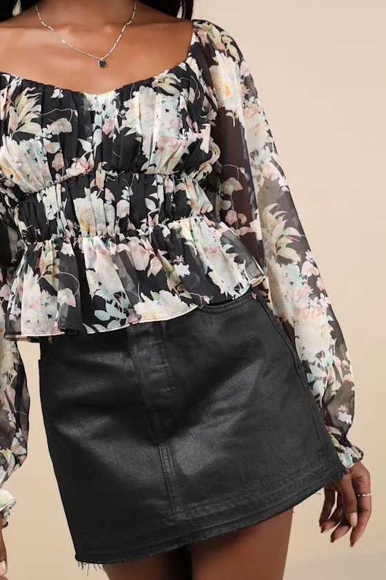 Blossoming Adornment Black Floral Chiffon Balloon Sleeve Top sold by Lulus product image thumbnail 4