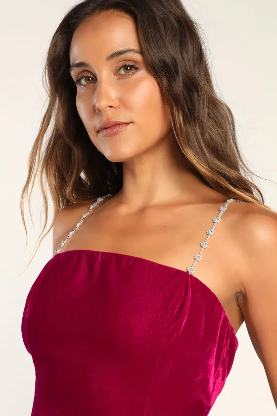 Loaded With Luxe Fuchsia Velvet Rhinestone Bodycon Mini Dress sold by Lulus product image thumbnail 3