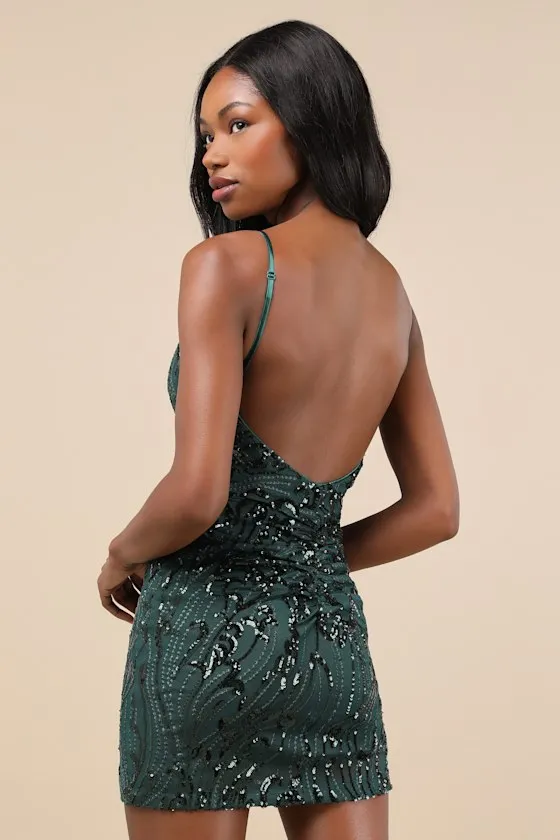 Sparkling Excellence Emerald Sequin Backless Bodycon Mini Dress sold by Lulus product image thumbnail 2