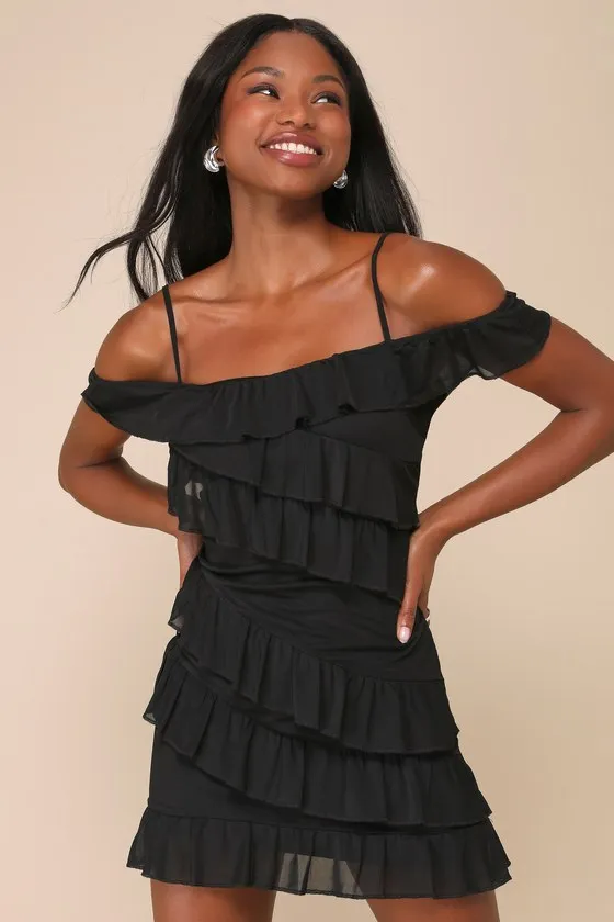 Sincerely Iconic Black Mesh Ruffled Sleeveless Mini Dress sold by Lulus product image thumbnail 2