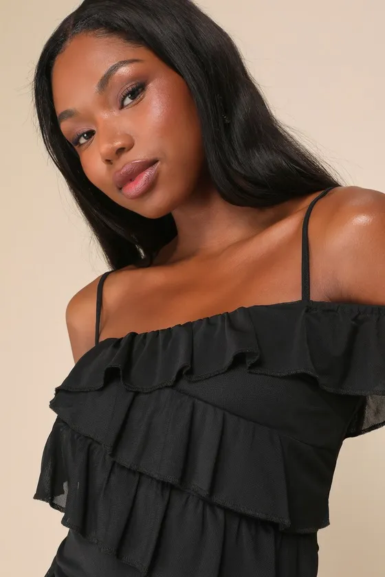 Sincerely Iconic Black Mesh Ruffled Sleeveless Mini Dress sold by Lulus product image thumbnail 4