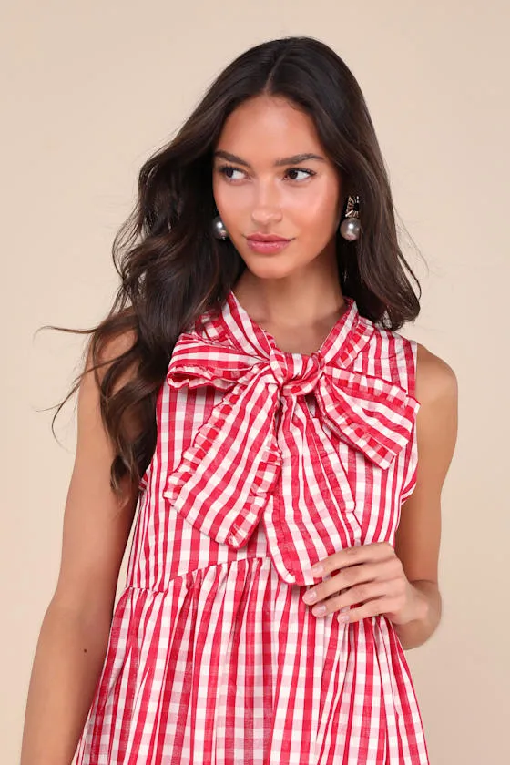 Stables Red and White Gingham Tiered Midi Dress With Pockets sold by Lulus product image thumbnail 3