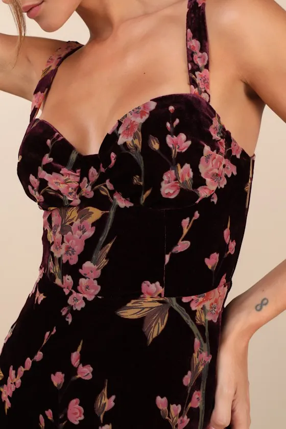 Romantic Stunner Plum Floral Burnout Velvet Lace-Up Dress sold by Lulus product image thumbnail 3