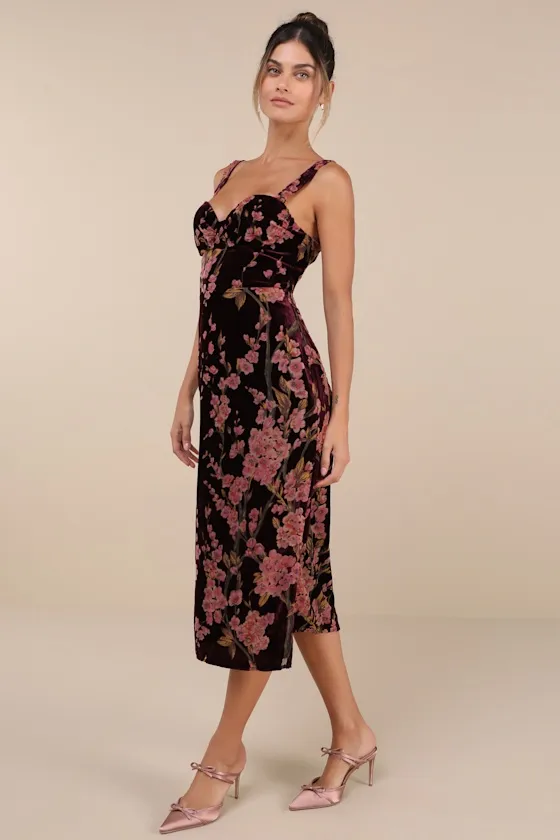 Romantic Stunner Plum Floral Burnout Velvet Lace-Up Dress sold by Lulus product image thumbnail 4