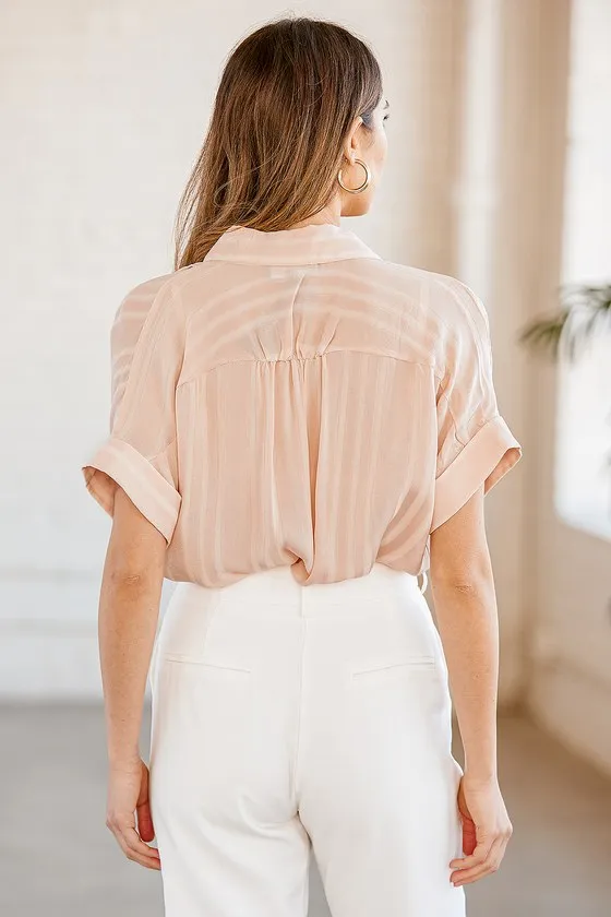 Everlee Light Pink Striped Button-Up Top sold by Lulus product image thumbnail 3