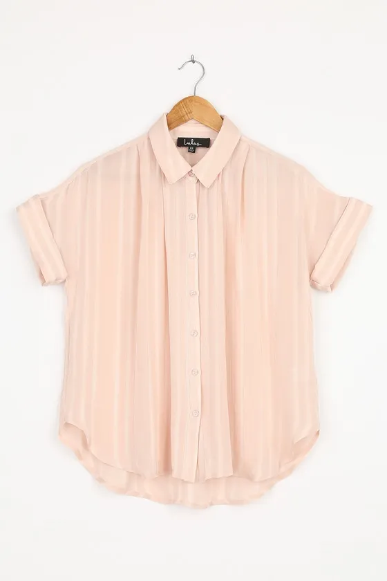 Everlee Light Pink Striped Button-Up Top sold by Lulus product image thumbnail 4