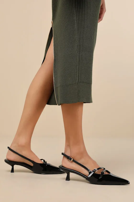 Edelie Black Patent Pointed-Toe Slingback Pumps sold by Lulus product image thumbnail 2