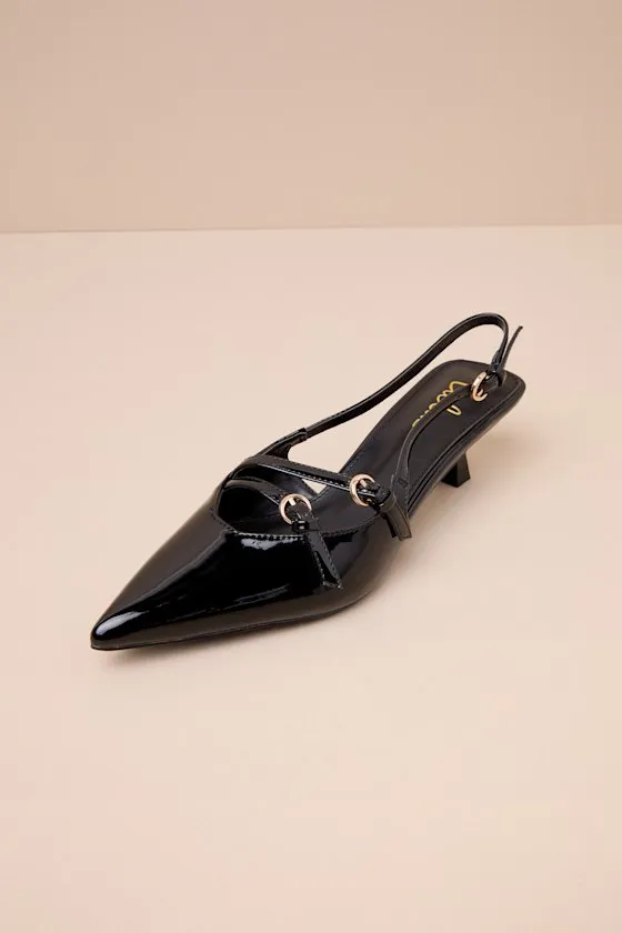 Edelie Black Patent Pointed-Toe Slingback Pumps sold by Lulus product image thumbnail 3