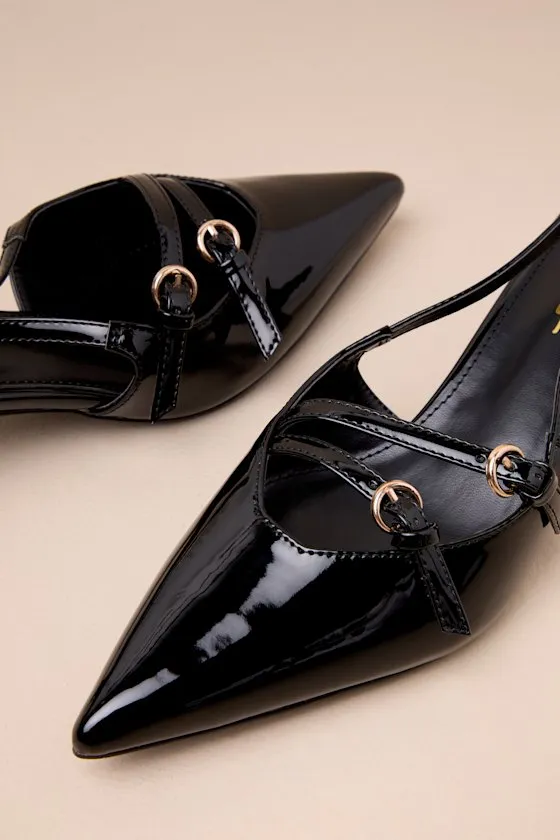 Edelie Black Patent Pointed-Toe Slingback Pumps sold by Lulus product image thumbnail 4