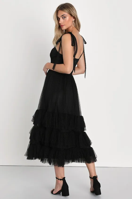 Captivating Aesthetic Black Mesh Swiss Dot Tie-Strap Midi Dress sold by Lulus product image thumbnail 4