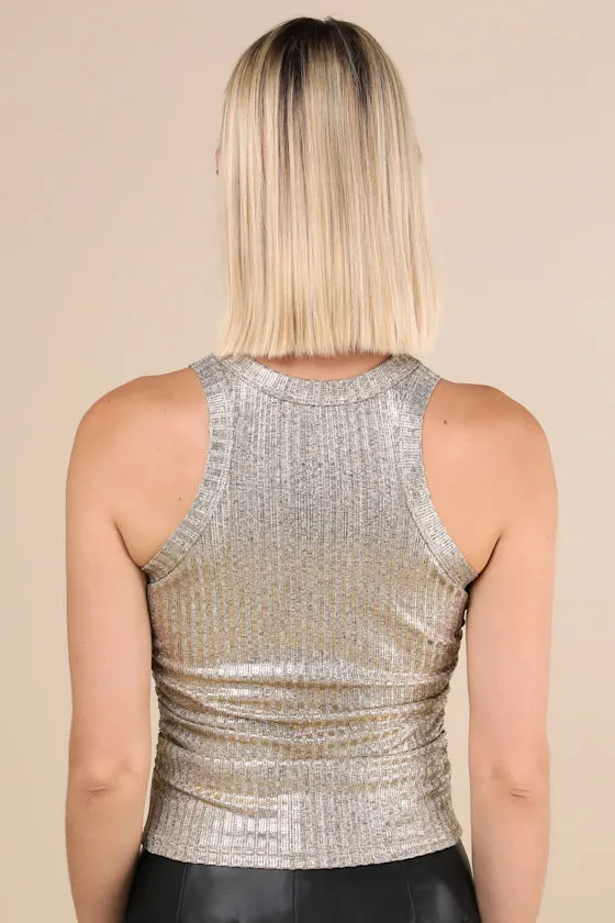 Limelight Vibes Metallic Gold Tank Top sold by Lulus product image thumbnail 3