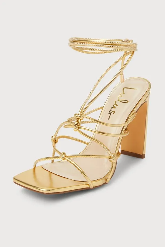 Rinay Gold Strappy Lace-Up High Heel Sandals sold by Lulus product image thumbnail 2