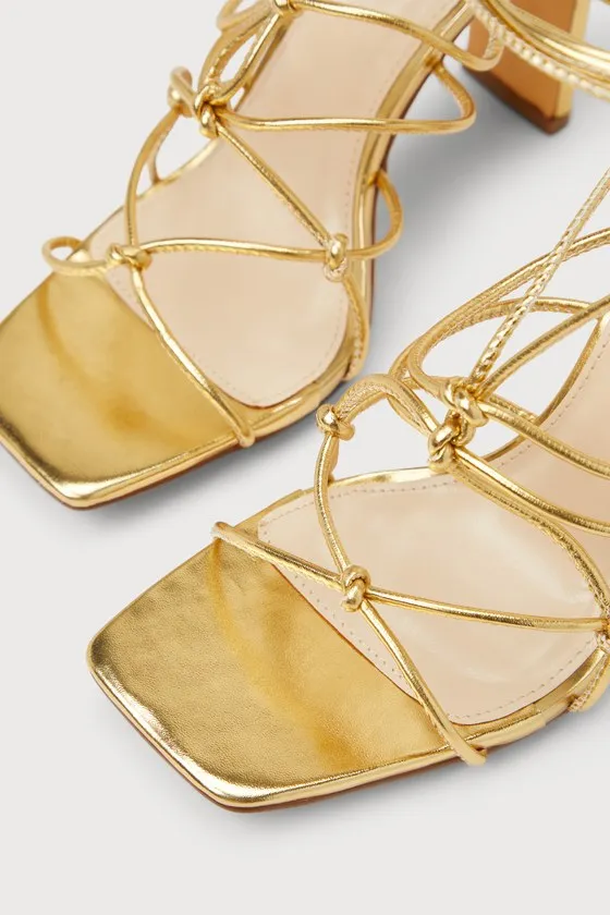 Rinay Gold Strappy Lace-Up High Heel Sandals sold by Lulus product image thumbnail 4