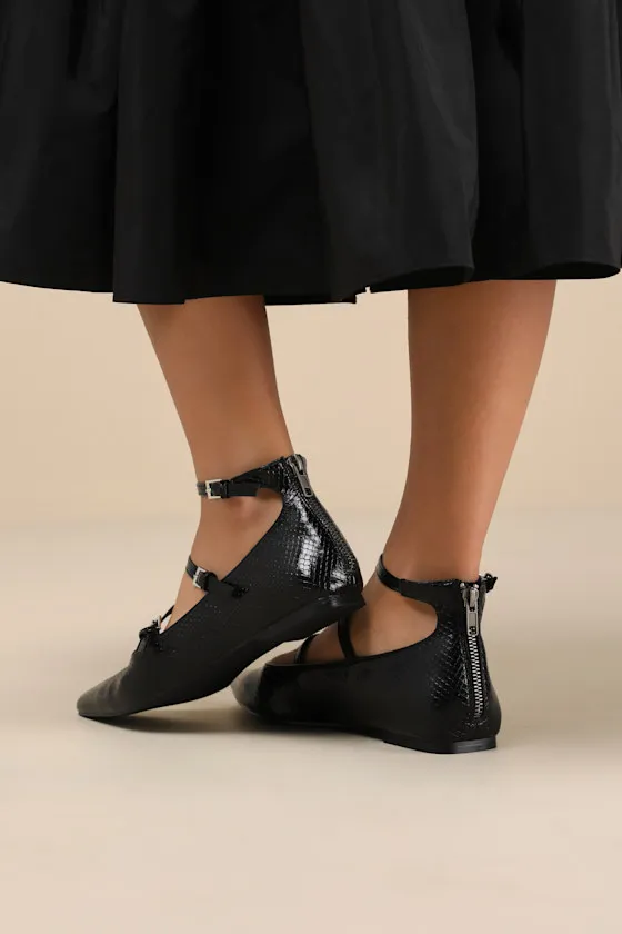 Paysen Black Snake-Embossed Ankle Strap Ballet Flats sold by Lulus product image thumbnail 2