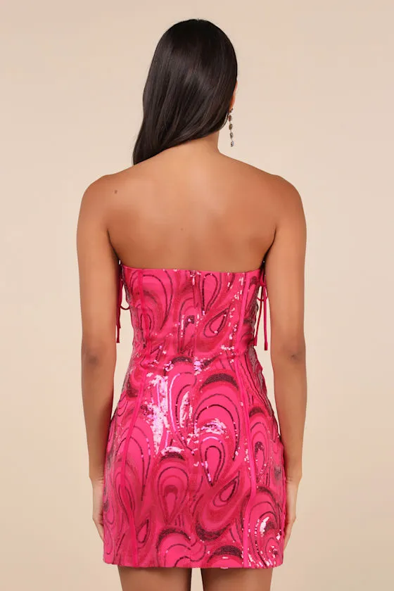 Enticing Sparkle Hot Pink Sequin Lace-Up Strapless Mini Dress sold by Lulus product image thumbnail 4