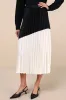 Chic Rarity Black and Ivory Color Block Satin Pleated Midi Skirt sold by Lulus